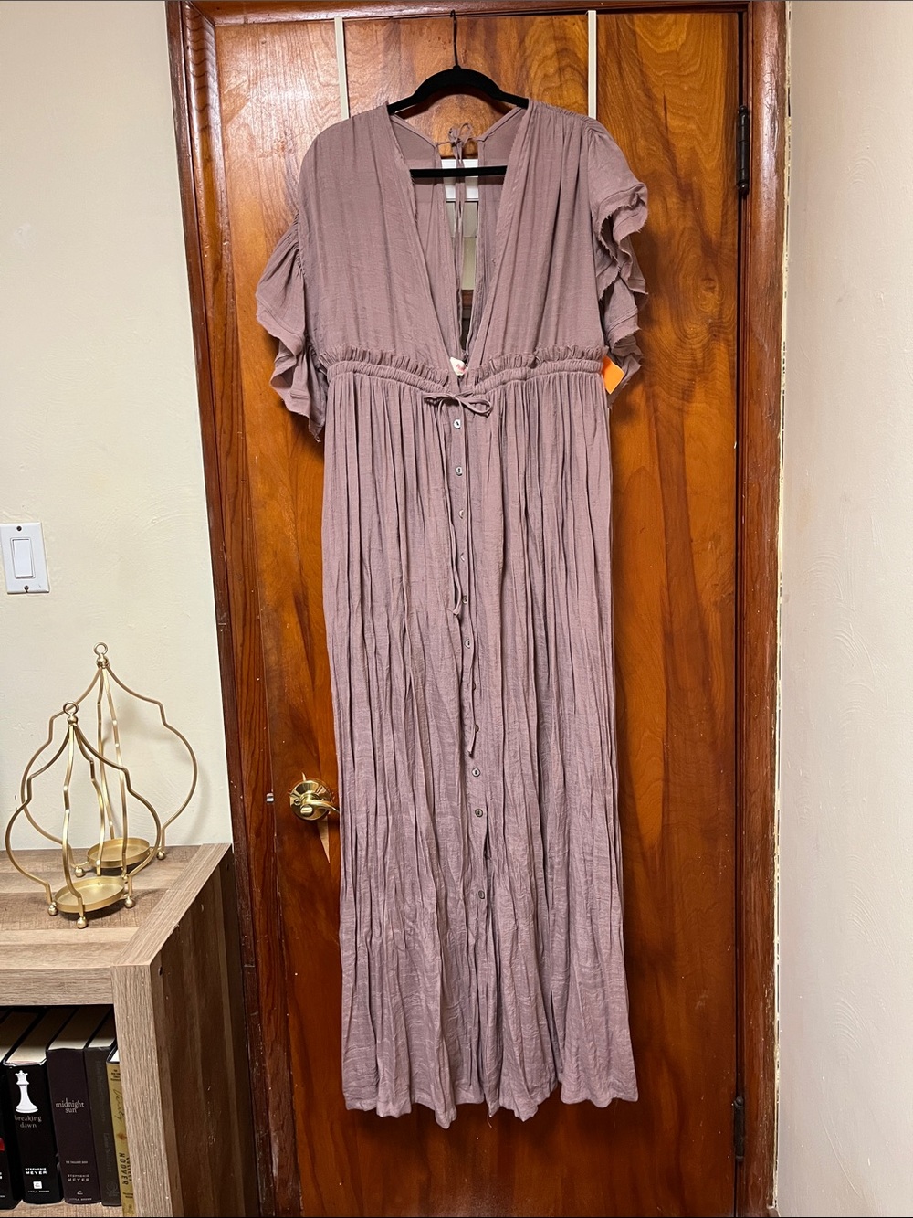Women’s Mauve Button-Front Maxi Dress with Tie Waist
